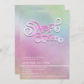Invitation Cool moderne holographique typographie sweet sixte (Devant / Derrière)