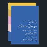 Invitation Cool moderne rétro Grandes  Bleu Jaune Bat mitzvah<br><div class="desc">Jouer des rayures géométriques modernes en Bat mitzvah bleu jaune et rose</div>