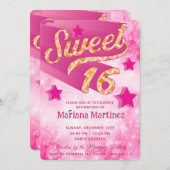 Invitation Cool moderne super star typographie rose (Devant / Derrière)