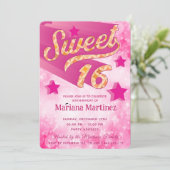 Invitation Cool moderne super star typographie rose (Debout devant)