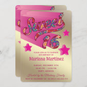 Invitation Cool moderne super star typographie rose (Devant / Derrière)