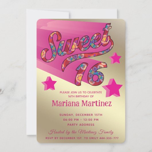 Invitation Cool moderne super star typographie rose (Devant)