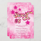 Invitation Cool moderne super star typographie rose (Devant / Derrière)