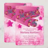 Invitation Cool moderne super star typographie rose (Devant / Derrière)