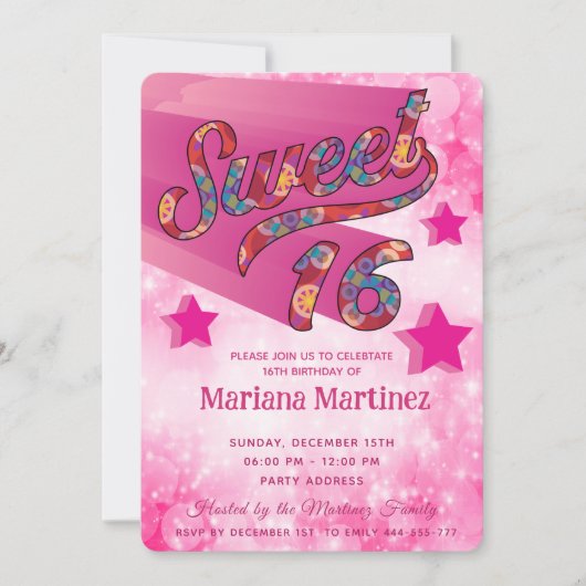 Invitation Cool moderne super star typographie rose (Devant)