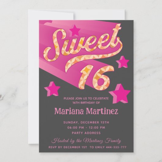 Invitation Cool moderne super star typographie rose (Devant)