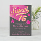 Invitation Cool moderne super star typographie rose (Debout devant)