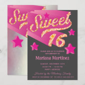 Invitation Cool moderne super star typographie rose (Devant / Derrière)