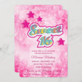 Invitation Cool moderne super star typographie rose (Devant / Derrière)