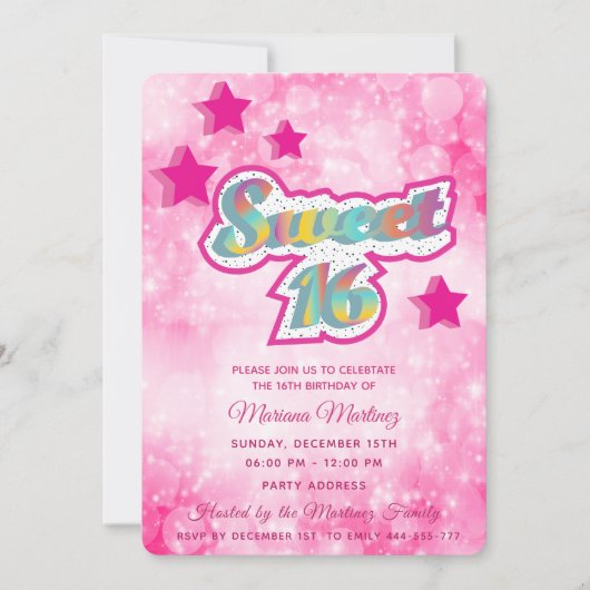 Invitation Cool moderne super star typographie rose (Devant)
