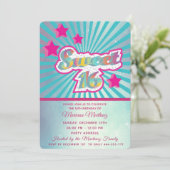 Invitation Cool moderne super star typographie rose bleu (Debout devant)