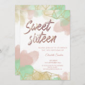 Invitation Cool Neomint blush or aquarelle géométrique (Devant / Derrière)