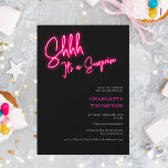 Invitation Cool neon rose rétro noir photo surprise Sweet 16<br><div class="desc">Chut,  c'est une surprise ! Cool neon rose script rétro noir photo Sweet 16 neon invitation anniversaire.</div>