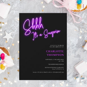 Invitation Cool neon violet retro surprise photo Sweet 16