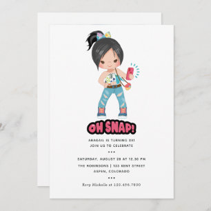 Invitation Cool Oh Snap ! Selfie Fille fête d'anniversaire