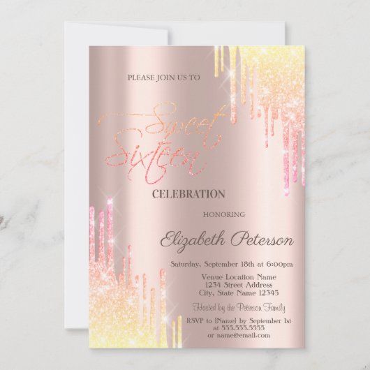 Invitation Cool Ombre Parties scintillant  Rose Gold Sweet 16 (Devant)