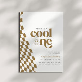 Invitation Cool One Boy's First Birthday Gold Checker Retro