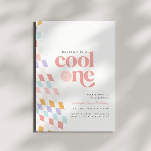 Invitation Cool One Girl's First Birthday À damiers Retro