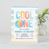 Invitation Cool One Pool Party Beach 1er anniversaire (Debout devant)