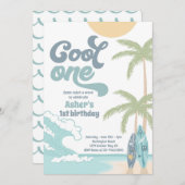 Invitation Cool One Retro Surf 1er anniversaire (Devant / Derrière)
