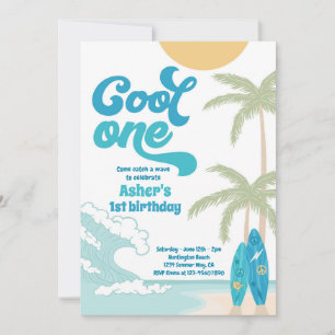 Invitation Cool One Retro Surf 1er anniversaire