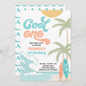 Invitation Cool One Retro Surf 1er anniversaire (Devant / Derrière)