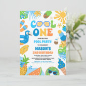 Invitation Cool One Tropical Summer Beach 1ère fête d'anniver (Debout devant)