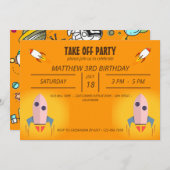 Invitation Cool Orange Space Ship Décollage Anniversaire (Devant / Derrière)