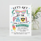 Invitation Cool par la fête d'anniversaire de la piscine Emoj (Debout devant)