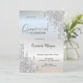 Invitation Cool Parties scintillant argent gouttes Quinceañer (Debout devant)