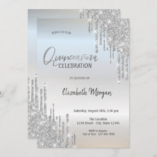 Invitation Cool Parties scintillant argent gouttes Quinceañer