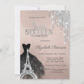 Invitation Cool Parties scintillant argent gouttes robe noire (Devant)