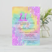 Invitation Cool Parties scintillant Drips Tie Dye 11e anniver (Debout devant)
