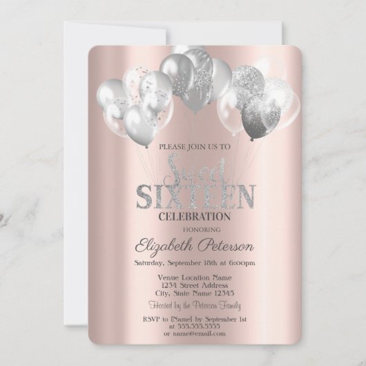 Invitation Cool Parties scintillant en argent Ballons doux 16 (Devant)