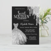 Invitation Cool Parties scintillant en argent, Robe Black Swe (Debout devant)