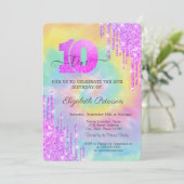 Invitation Cool Parties scintillant gouttes Tie Dye 10e anniv (Debout devant)