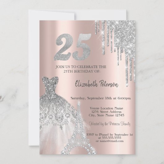 Invitation Cool Parties scintillant, Robe Tour Eiffel 25e (Devant)