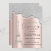 Invitation Cool Parties scintillant, Tour Eiffel Quinceañera (Devant / Derrière)