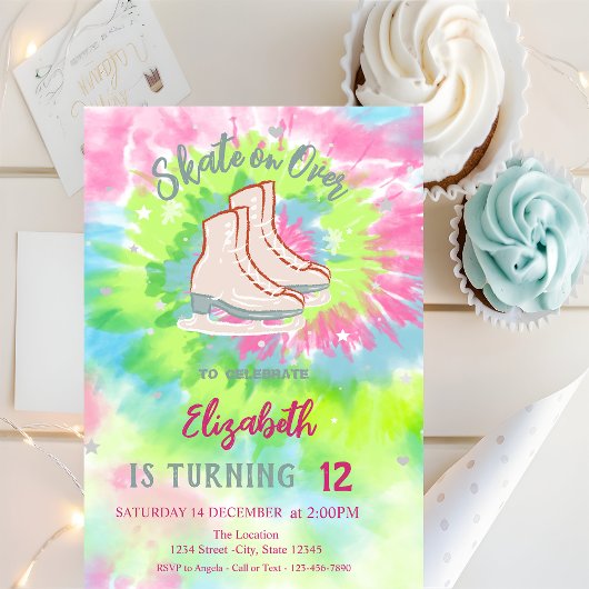 Invitation Cool Patins à glace Tie Dye Anniversaire