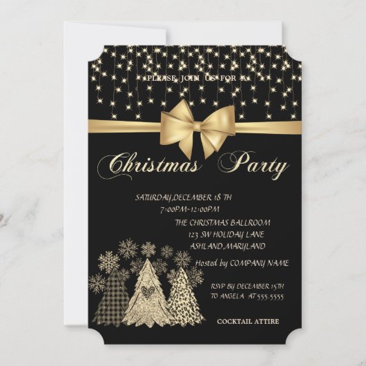 Invitation Cool Pine Trees Bow Company Fête de Noël (Devant)