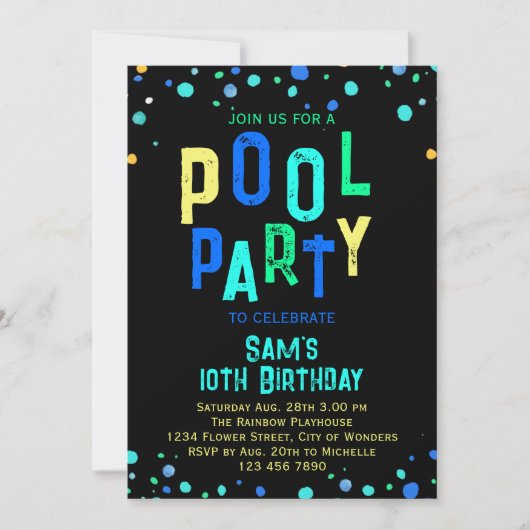 Invitation Cool Piscine Fête d'été Piscine fête d'anniversair (Devant)