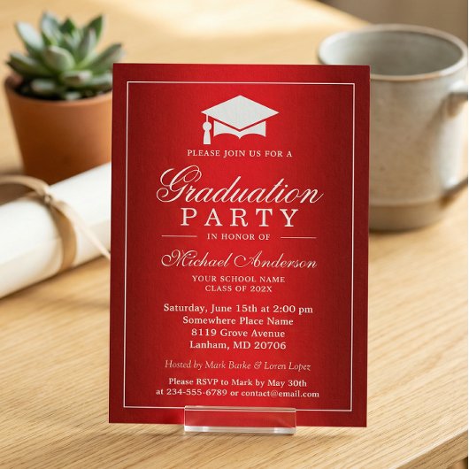 Invitation Cool Plain Rouge Dégradé Look Graduate Graduate