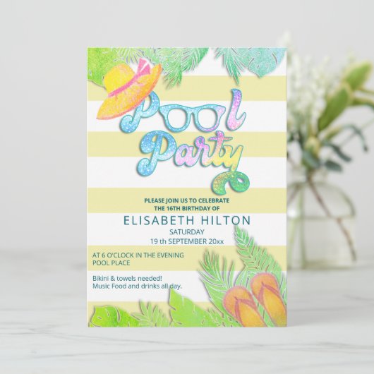 Invitation Cool plaisir été script pool fête d'anniversaire (Debout devant)