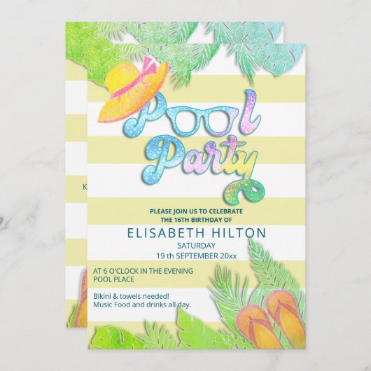 Invitation Cool plaisir été script pool fête d'anniversaire (Devant / Derrière)