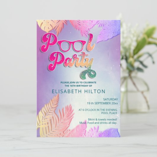 Invitation Cool plaisir été script pool fête d'anniversaire (Debout devant)