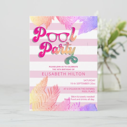 Invitation Cool plaisir été script pool fête d'anniversaire (Debout devant)