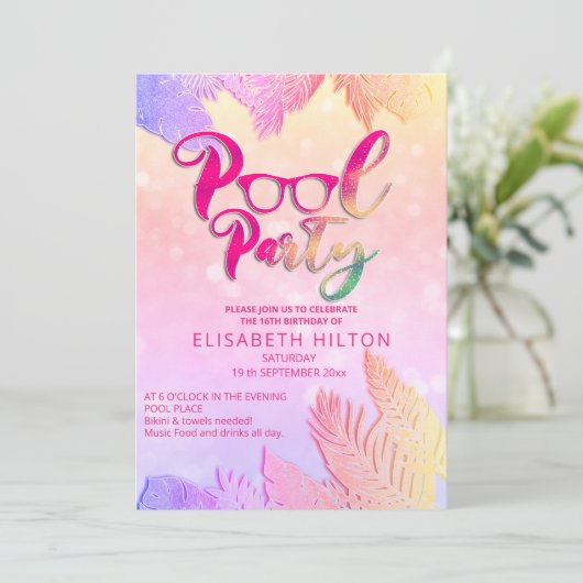 Invitation Cool plaisir été script pool fête d'anniversaire (Debout devant)