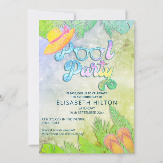 Invitation Cool plaisir été script pool fête d'anniversaire (Devant)