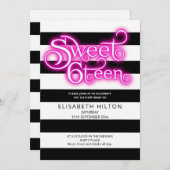 Invitation Cool plaisir moderne rayures typographie sweet six (Devant / Derrière)