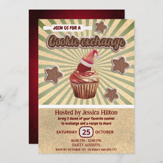 Invitation Cool plaisir rétro typographie échange de cookies (Devant / Derrière)